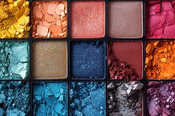 Colorful Eyeshadow Palette An array of vibrant eyeshadow colors in a palette, showcasing the diversity of eye makeup options