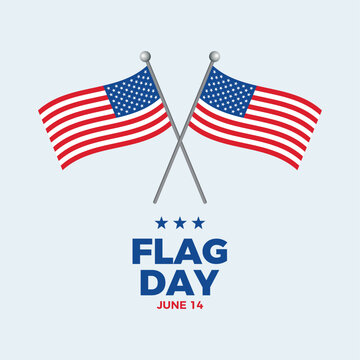 flag day united states on june 14 poster vector illustration. two crossed american flags on a pole i