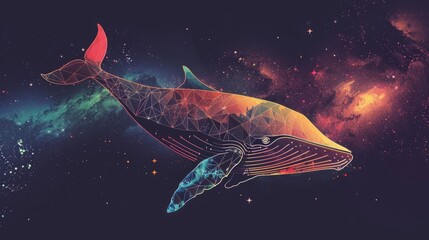 Poster - Whale on simple multicolored geometric outer space