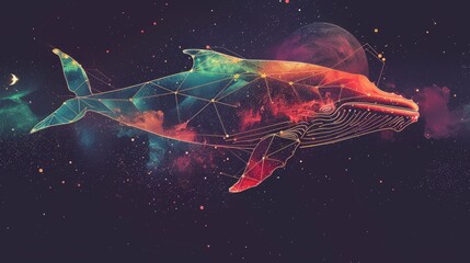 Poster - Whale on simple multicolored geometric outer space