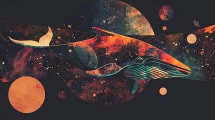 Leinwandbilder - Whale on simple multicolored geometric outer space