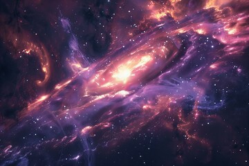 Wall Mural - Purple and orange galaxy with stars on black background