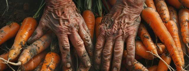 Canvas Print - a farmer harvests carrots. Selective focus