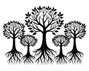 Wall Mural - Tree with roots silhouette vector image