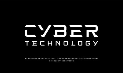 Wall Mural - tech font, digital cyber alphabet