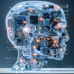 Leinwandbilder - A neural processor prototype different physical type blueprint draw. Generative AI.
