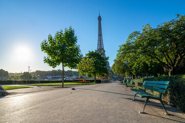 Wall Mural - sunny morning and eiffel tower