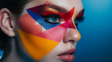 Wall Mural - Close-up of a model's face with colorful makeup