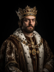 Canvas Painting portrait man, Renaissance costume. Royal King Portrait. Black background.