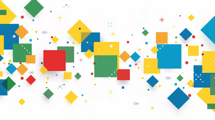 Wall Mural - A geometric design of yellow, green, blue and red squares, in a simple illustration style with flat colors and a white background. 