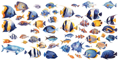 Wall Mural - Sea fish watercolor illustration clipart.