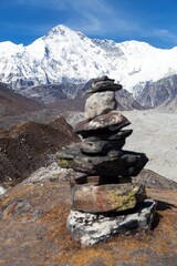 Sticker - Mount Cho Oyu, stone pyramid and Ngozumba glacier