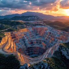 Panoramic drone view of Kaz Mountains Mount Ida gold mine Deforestation of the mountain in Canakkale / Turkey Gold mine from above Please provide high-resolution