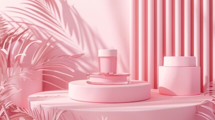 Leinwandbilder - Decorative backdrop for cosmetic product display. Pink color fashion background.
