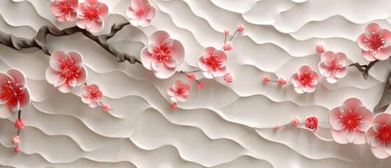 Poster - A floral background with a Japanese pattern modern. A template for cherry blossom icons.