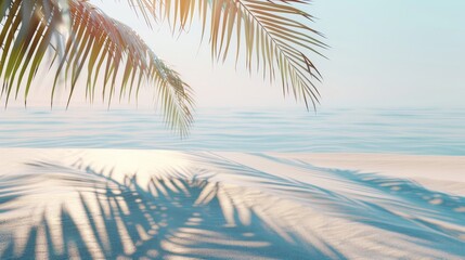 Sticker - The backdrop consists of a natural summer beach scene with palm tree shadows. A sea view is shown in the abstract view of the scene in 3D.