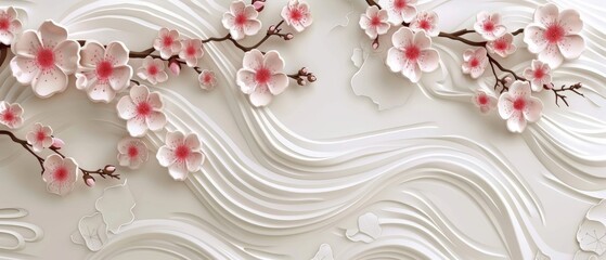 Poster - A set of Japanese floral backgrounds, Asian icons, and symbols. Vintage traditional template designs. Abstract pattern design. Logo design set with geometric shapes.
