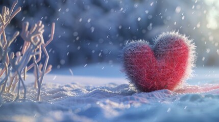 Poster - An animated fluff heart on a winter background. This is a 3D render.