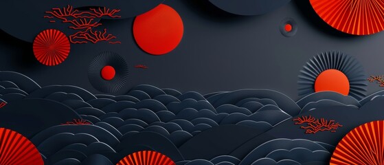 Poster - Animated modern of Japanese motif and icon. Oriental wedding invitation background. Abstract template with origami folding and geometric pattern.