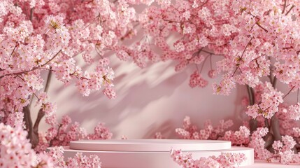 Poster - The backdrop is natural beauty with a sakura cherry blossom tree in full bloom in spring. A 3D rendering is included.
