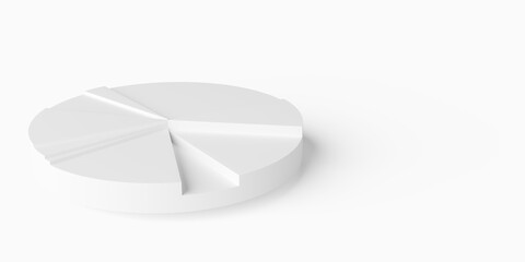 Wall Mural - White pie chart business diagram on white background, financial growth, statistics or investment graph concept with copy space