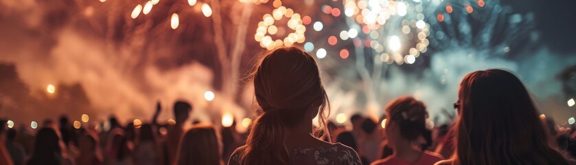 Wall Mural - A crowd of people are watching fireworks