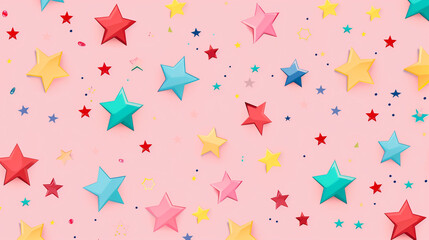 Wall Mural - Seamless colorful stars pattern isolated on pink background,  