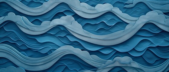 Poster - Seamless Japanese wave pattern with wood cut style. Blue pattern with ocean texture.