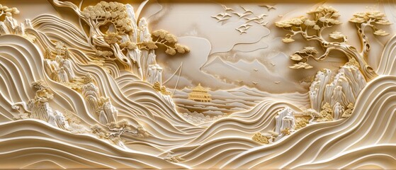 Aufkleber - Japanese gold background and pattern. The exquisitely delicate side of traditional woodwork style-rooms. Line background.