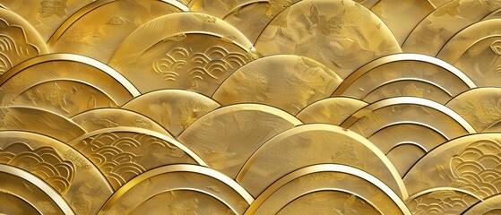 Aufkleber - The background is a gold wave pattern with a Japanese pattern on top.