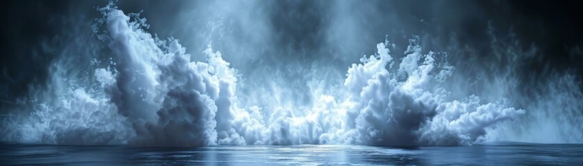 Wall Mural - A large cloud of white smoke is rising from the ocean