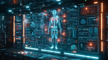 Leinwandbilder - Digital blueprint of 3D body part of a human, interface of science for identity checking, concept of healthcare technology