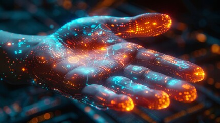 Aufkleber - In a futuristic style, a modern of a handprint depicts a technological theme, a cyber security concept