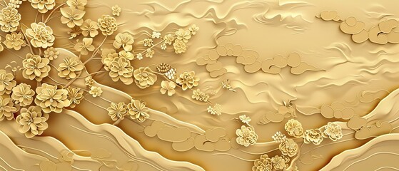 Poster - An elegant gold sewing background with a Japanese pattern seamless modern.