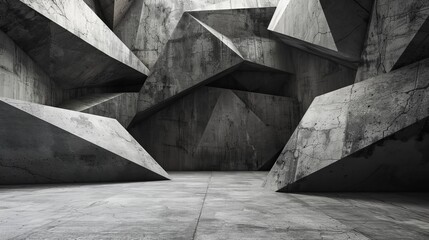 Poster - A 3D abstract dark concrete interior with polygonal patterns