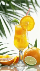 Wall Mural - A glass of orange juice with a slice of orange on top