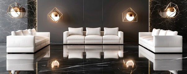 Wall Mural - luxurious living room with a reflective black marble floor