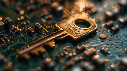Poster - Circuit board concept combined with key shape for cyber security