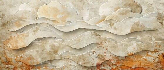 Poster - Background modern with grungy texture of Japanese patterns. Earth tone collage graphic with grunge texture.