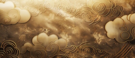 Aufkleber - Modern illustration of gold cloud Japanese pattern. Geometric background.