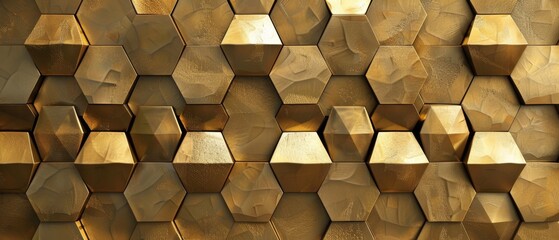 Aufkleber - A modern illustration of a gold Japanese pattern. The background is hexagonal geometric shapes.
