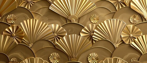 Poster - Flowing floral elements. Gold geometric background. Line texture.