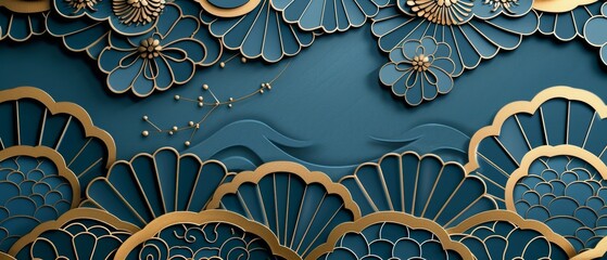 Aufkleber - This is a Japanese pattern modern. It is a blue geometric background in traditional style.