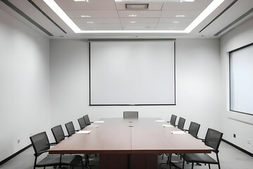 empty meeting room with white screen