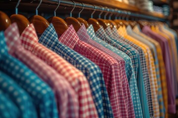 Clouse up mens shirts hanging neatly in the closet
