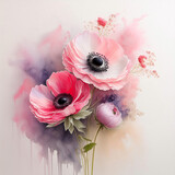 Fototapeta  - Ilustracja, różowy zawilec na abstrakcyjnym tle. Dekoracja ścienna