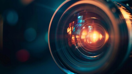 videography and filmmaking concept of a professional video camera lens with lens flare