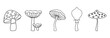 © Smurfetta - Set wild mushrooms on a white background, outline drawn vector illustration, Contour black line mushroom, cartoon style