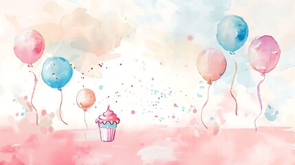 balloon, decoration, blue, celebrate, confetti, festive, surprise, holiday, entertainment, gift, border, anniversary, candle, cake, happy birthday, gold, pattern, pastel, illustration, background, wat