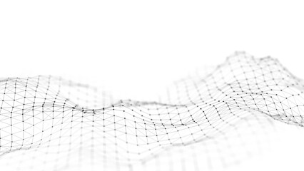 Poster - Digital dynamic wave of particles. Abstract white futuristic background. Big data visualization. 3D rendering.